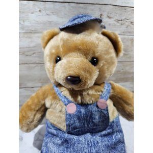 Vintage Train Conductor Plush Teddy Bear With Overalls And Hat 14.5"